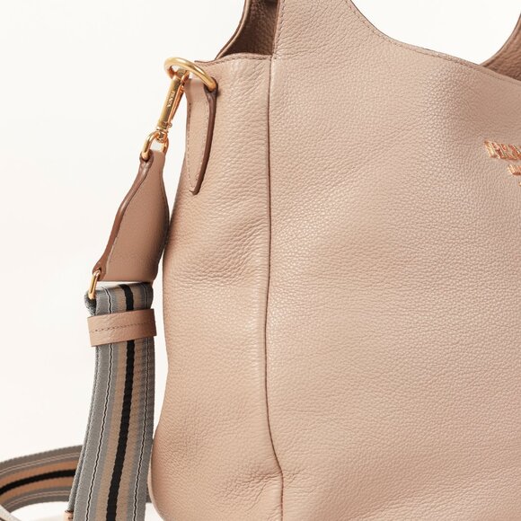 Prada Cammeo Vitello Daino Striped-Crossbody-Strap Hobo - Picture 9 of 13